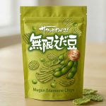 【今月のデザイン書】

4月課題「 サクッとやみつき！　無限えだ豆」

サクサク軽い食感でやめられない止まらない美味しさ！
生地に枝豆を練り込んだ、袋入りのスナック菓子の商品ロゴとして創作してみました。

作家名: 堺 富美子

〈コメント 〉
サクッとした感じを強調してデザインしました。

#fukuokaデザイン書作会 #デザイン書道 #筆文字 #筆文字デザイン  #ロゴデザイン